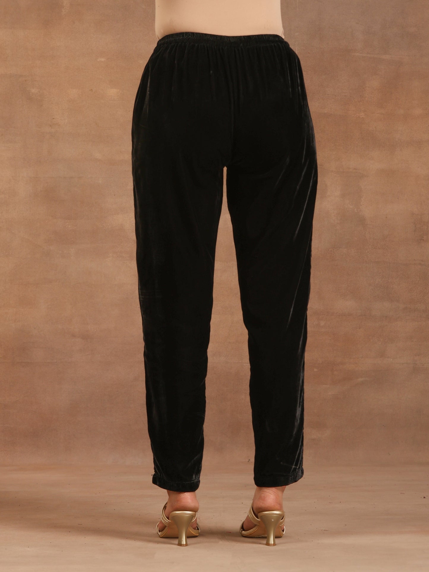 trueBrowns Black Velvet Pant | Swadesiicart