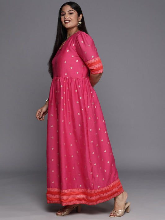 Ahalyaa Plus Size V-Neck Maxi Ethnic Dress | Swadesiicart
