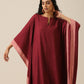 trueBrowns Ruby Wine Slub Texture High Low Kaftan Pant Set | Swadesiicart