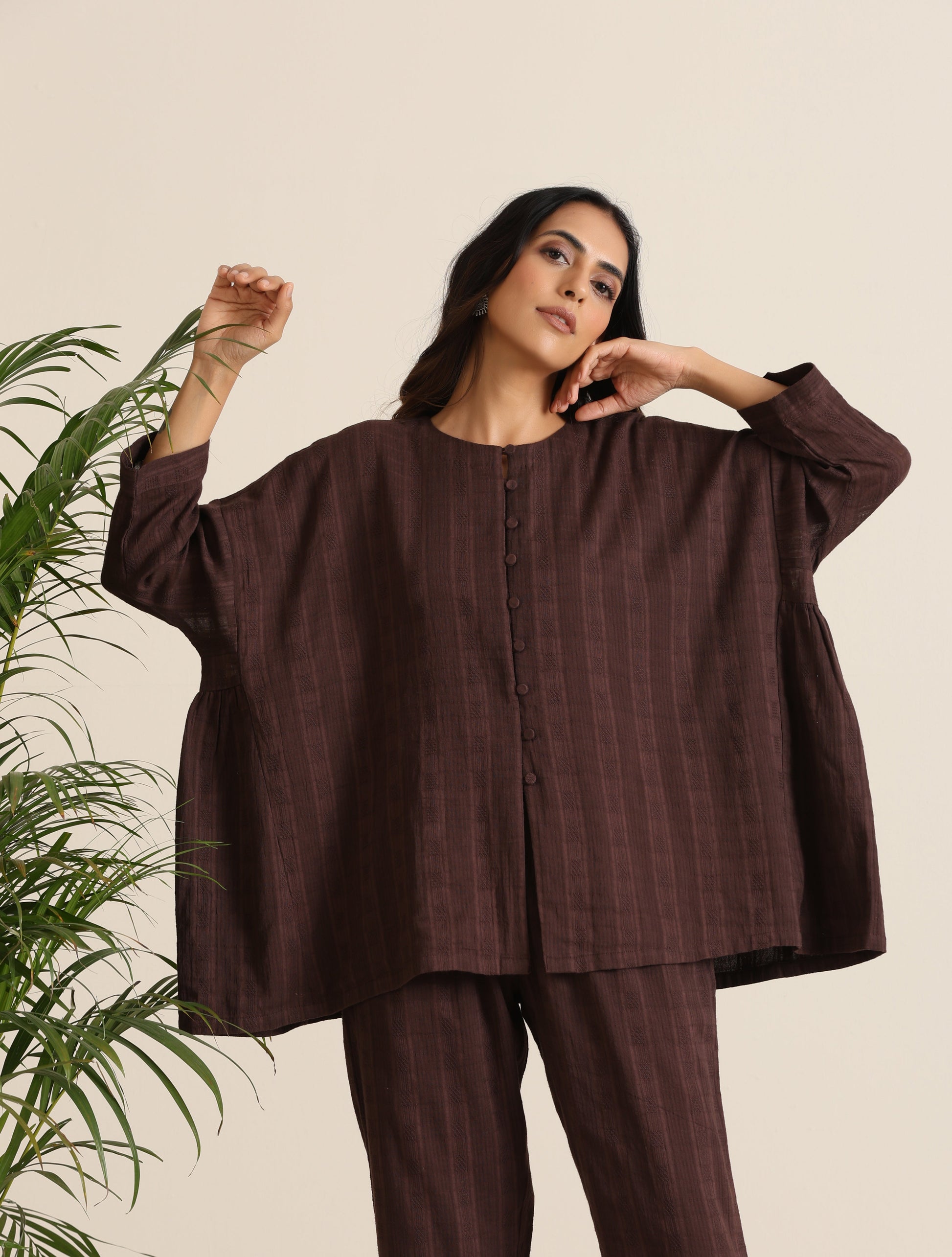 trueBrowns Cola Cotton Dobby Relaxed Co-ord Set - Swadesiicart