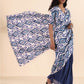 trueBrowns Blue White Muslin Ikat Ready to Wear Saree | Swadesiicart
