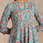 trueBrowns Turkish Blue Overall Floral Block Print Cotton Flared Kurta Pant Set | Swadesiicart