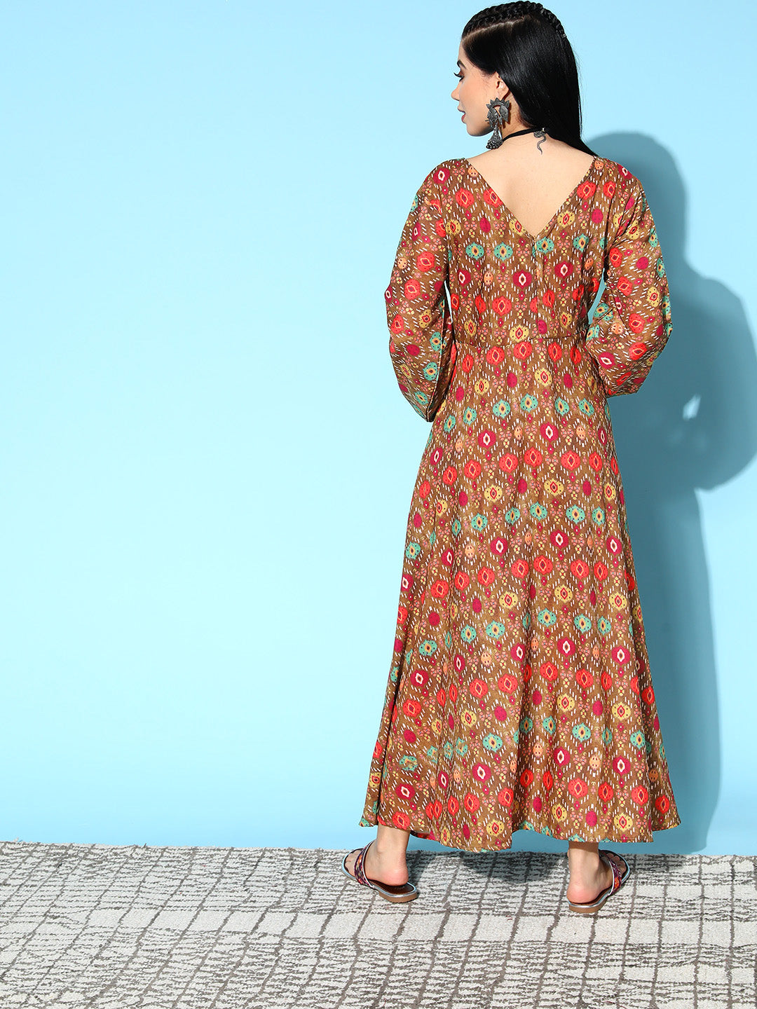 InWeave Women's Rust Edgy Print Dress - Swadesiicart