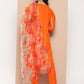 InWeave Women's Orange Organza Sleeve Kurta Set W Green Or Dupatta - Swadesiicart