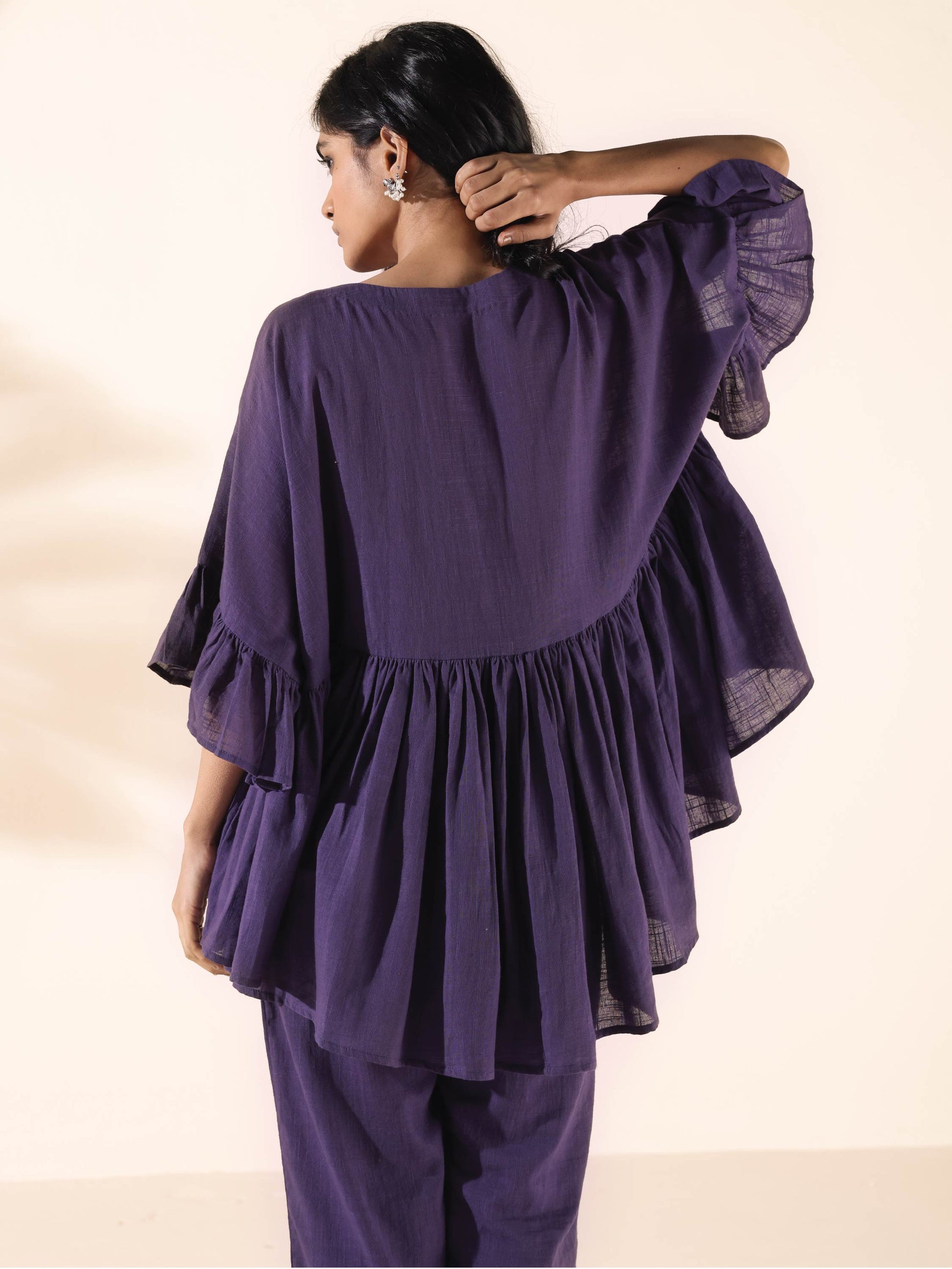 trueBrowns Purple Cotton Flared Co-ord Set - Swadesiicart