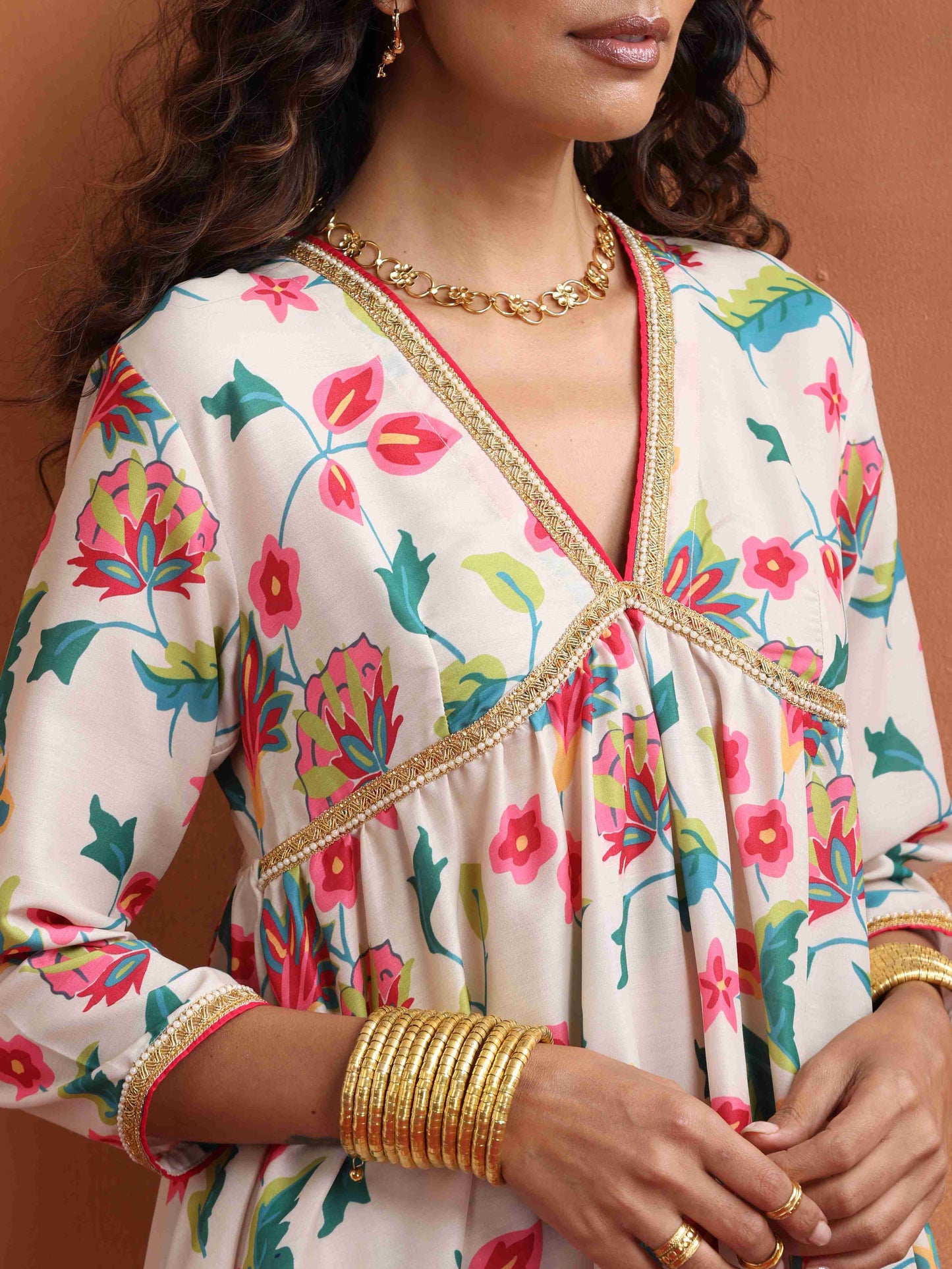 trueBrowns Off White Print Anarkali Kurta Co-ord Set - Swadesiicart