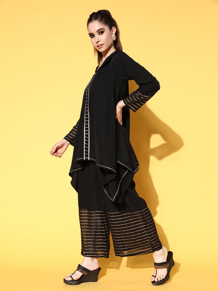 Ahalyaa Women Black Printed Tunic With Palazzos | Swadesiicart
