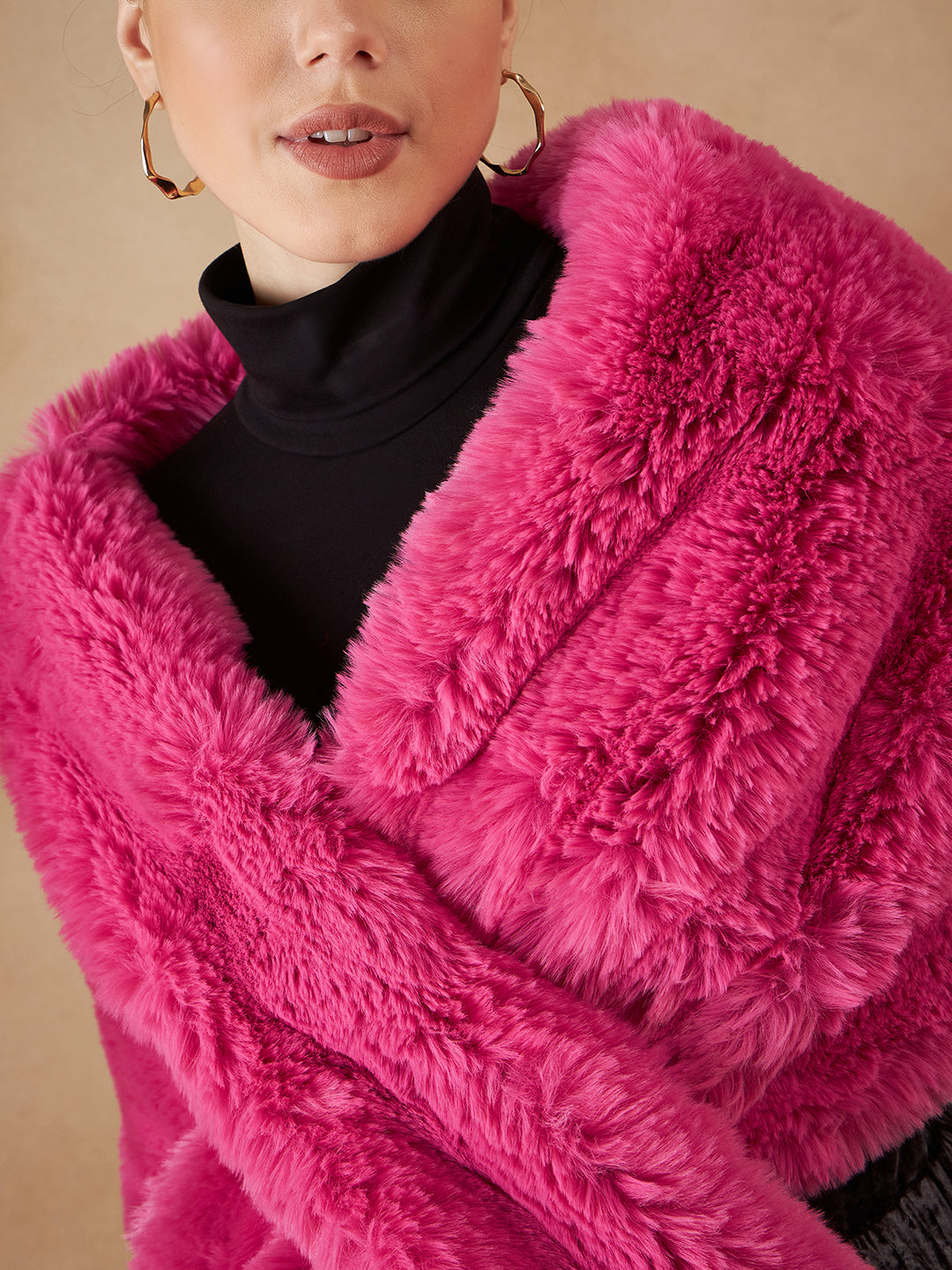 InWeave Women's Light Pink Long Faux Fur Cape - Swadesiicart