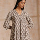 trueBrowns Clay Dabu Buta Print Cotton Front Neck Gathered Kurta Pant Set | Swadesiicart