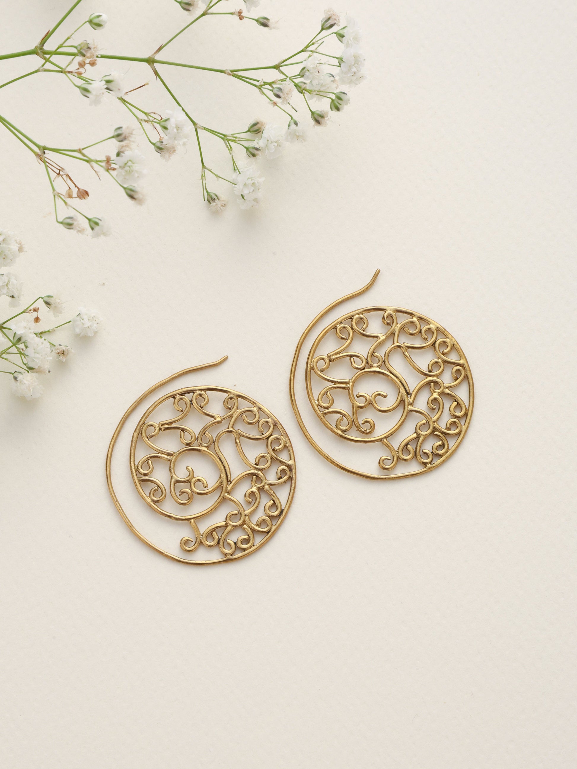 trueBrowns Brass Circular Swirl Earrings - Swadesiicart