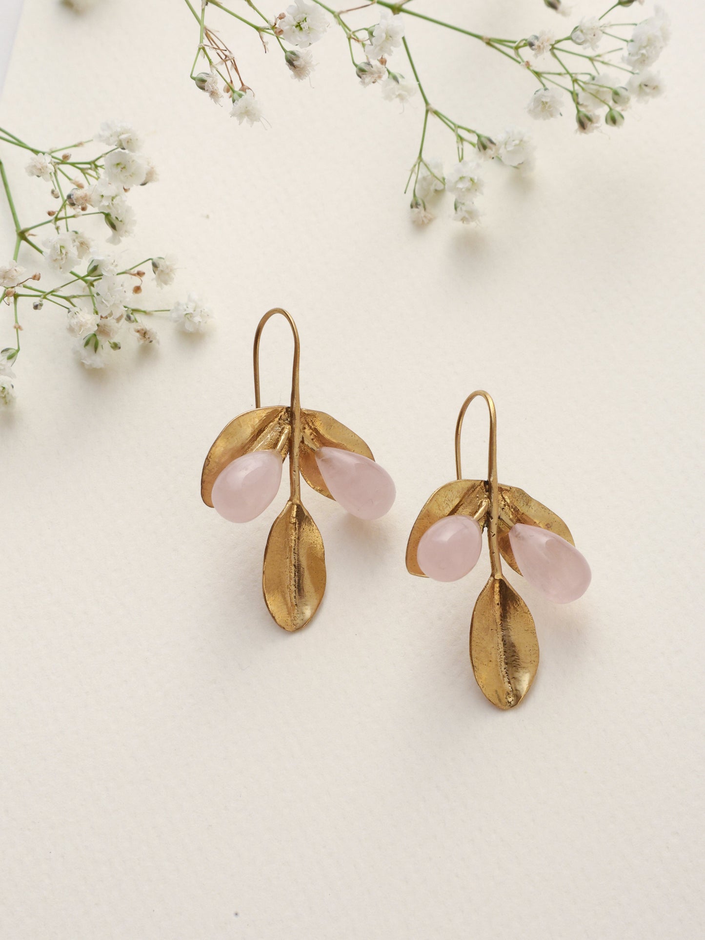 trueBrowns Brass Crystal Leaf Earrings - Swadesiicart