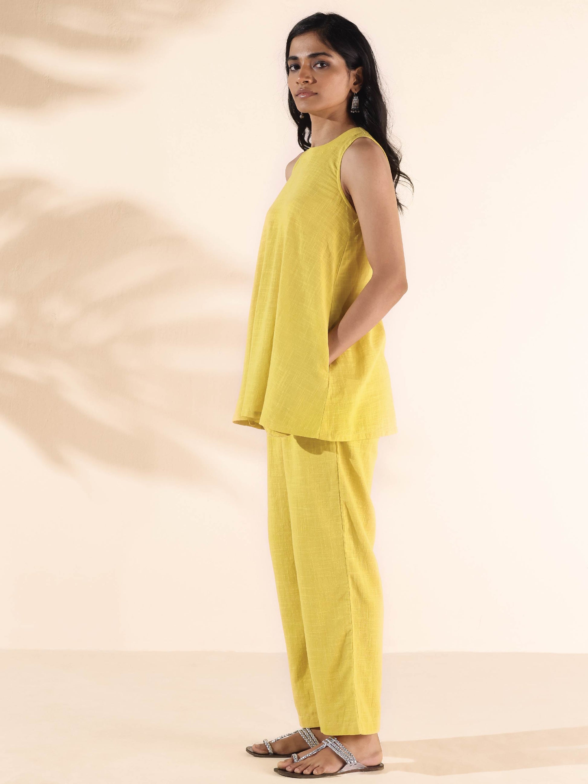 trueBrowns Lime Cotton Sleeveless Co-ord Set - Swadesiicart