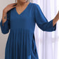 trueBrowns Classic Blue Dobby High Slit Gathered Kurta Set | Swadesiicart