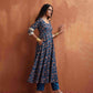 trueBrowns Blue Print Flared Anarakali Kurta Set | Swadesiicart