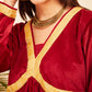 InWeave Women's Barn Red Mughal Shaan Style Velvet Short Kurta Set - Swadesiicart