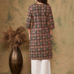 InWeave Women's Black Maroon Print Lace Gota Work Straight Kurta - Swadesiicart
