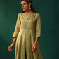 trueBrowns Green Square Viscose Silk Flared Kurta Pant Set | Swadesiicart