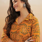 InWeave Women's Haldi Yellow Mughal Kalamkari Flared Dress - Swadesiicart