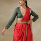 trueBrowns Red Bandhani Printed Silk Skirt Stitched Saree with Belt | Swadesiicart