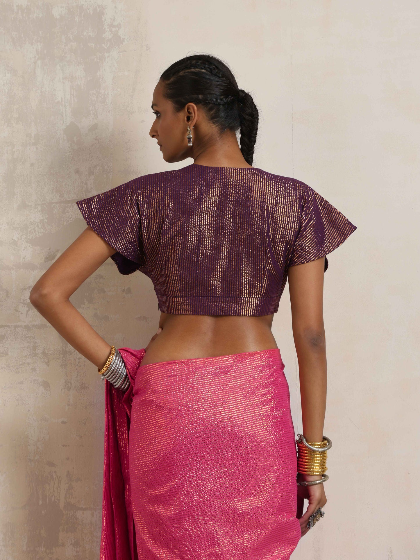 trueBrowns Purple Gold Metallic Blouse | Swadesiicart