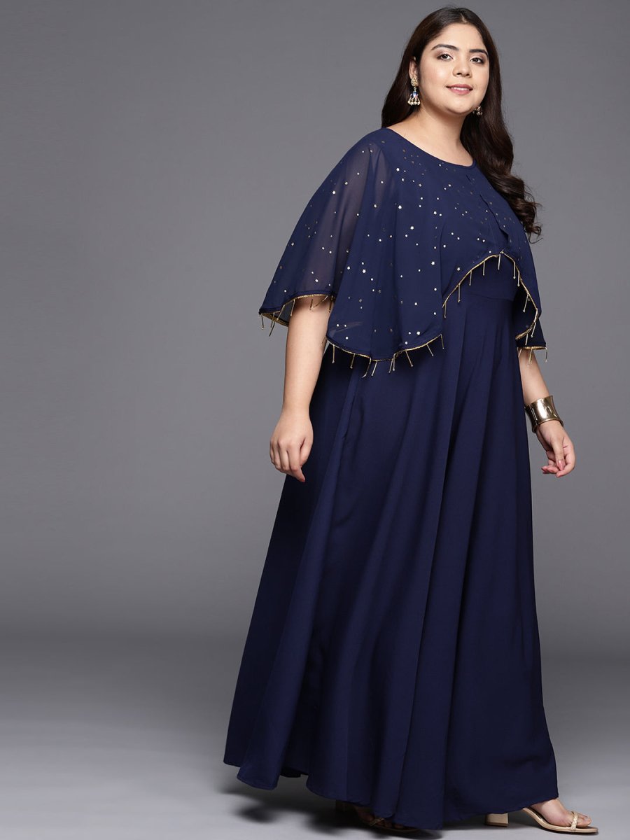Ahalyaa Plus Size Round neck Maxi Ethnic Dress | Swadesiicart