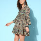 InWeave Women's Off White Green Paisley Print Tiered Dress - Swadesiicart