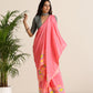 trueBrowns Pink Lime Muslin Ikat Saree | Swadesiicart