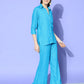 InWeave Women's Aqua Blue Coord Set With White Butterfly Scarf - Swadesiicart