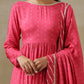trueBrowns Pink Bandhani Printed Silk Anarkali Kurta Pant Dupatta Set | Swadesiicart