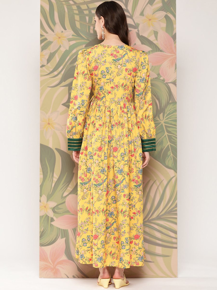 Ahalyaa Floral Printed Tie-Ups Crepe Empire Ethnic Dress | Swadesiicart
