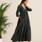 trueBrowns Charcoal Cotton Dobby Tiered Dress - Swadesiicart