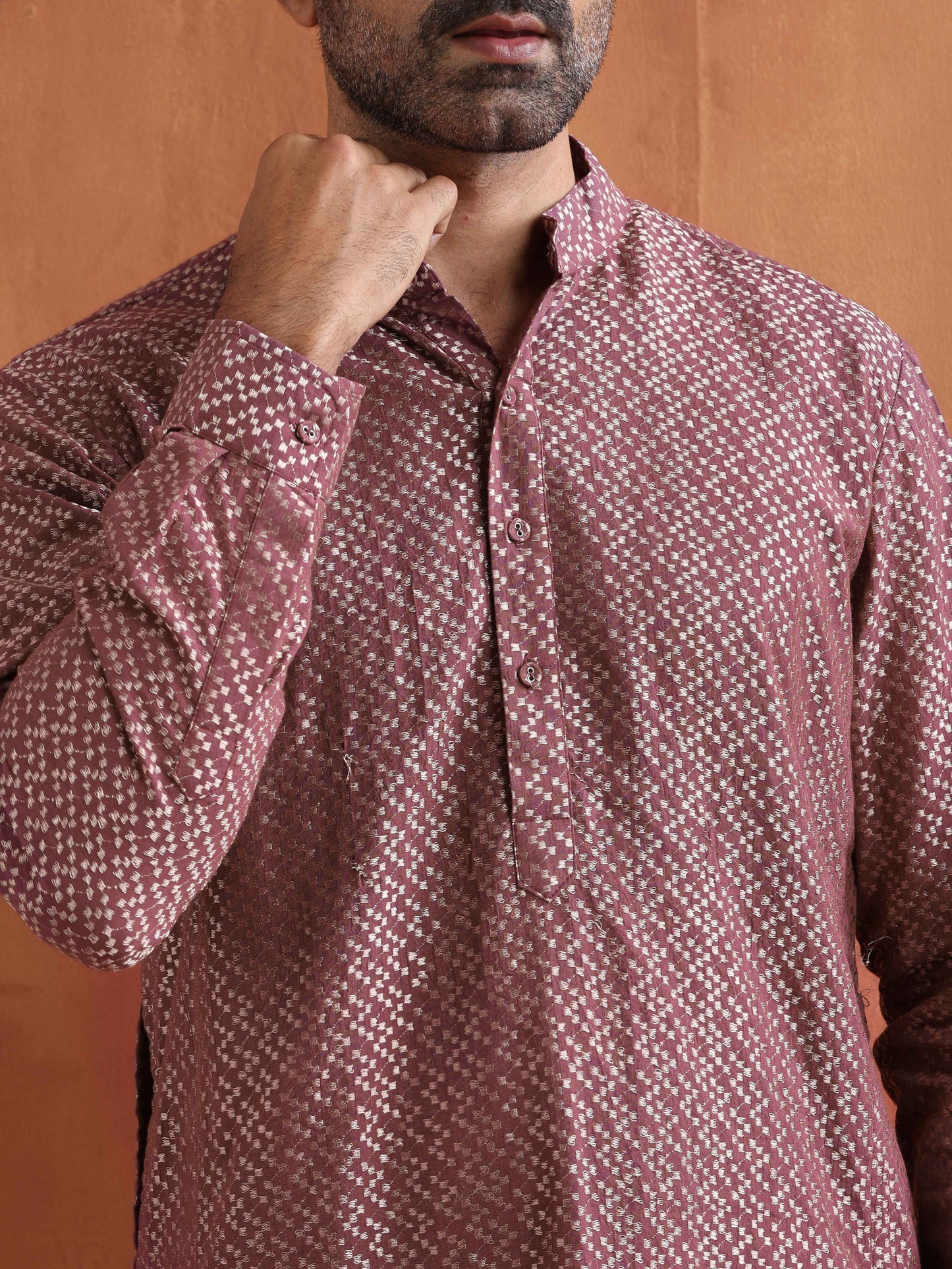 trueBrowns Men's Purple Cotton Dobby Kurta | Swadesiicart
