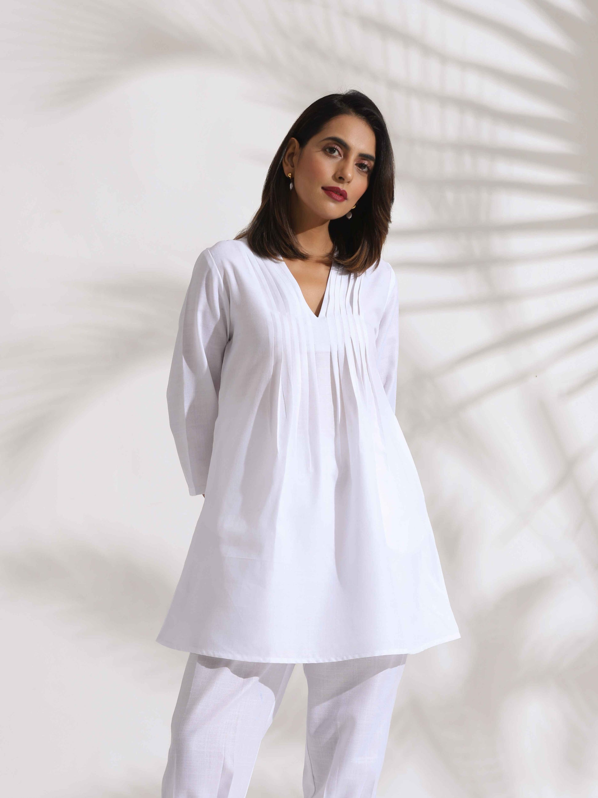 trueBrowns White Slub Co-ord Set - Swadesiicart