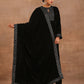 trueBrowns Black Velvet Embroidered Shawl | Swadesiicart