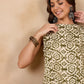 InWeave Mehandi Green White Moroccan Print Round Neck Kurta Set - Swadesiicart