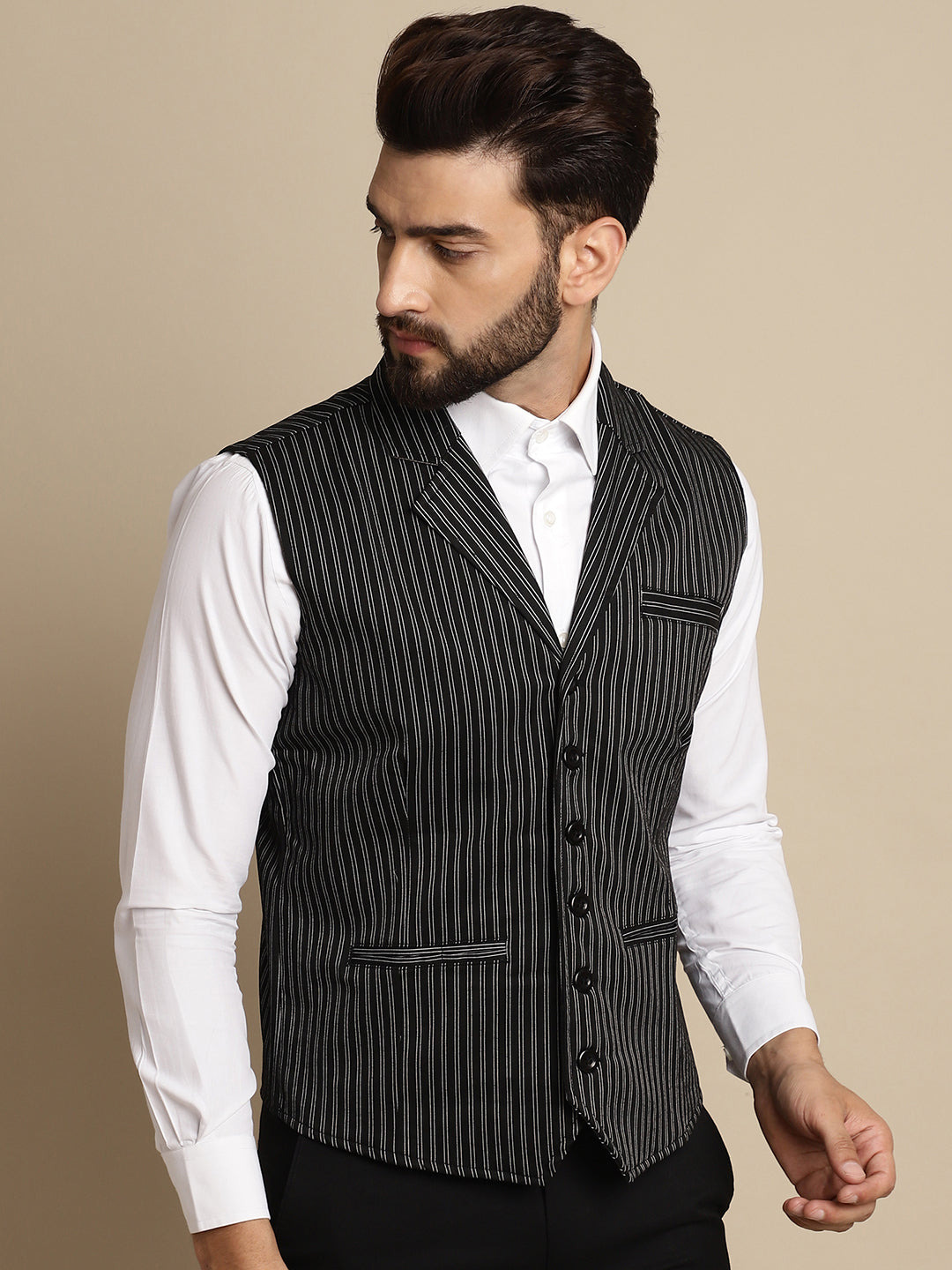 Even Apparels Men's Black Waistcoat with Notched Lapel | Swadesiicart