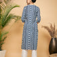 InWeave Women's White Navy Stripe Print Gota Straight Kurta Pant Set - Swadesiicart