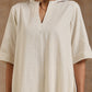 trueBrowns Ivory Gold Cotton Relaxed High-Low Kurta Set | Swadesiicart