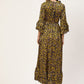 InWeave Women's Mustard Print Ruffled Dress - Swadesiicart