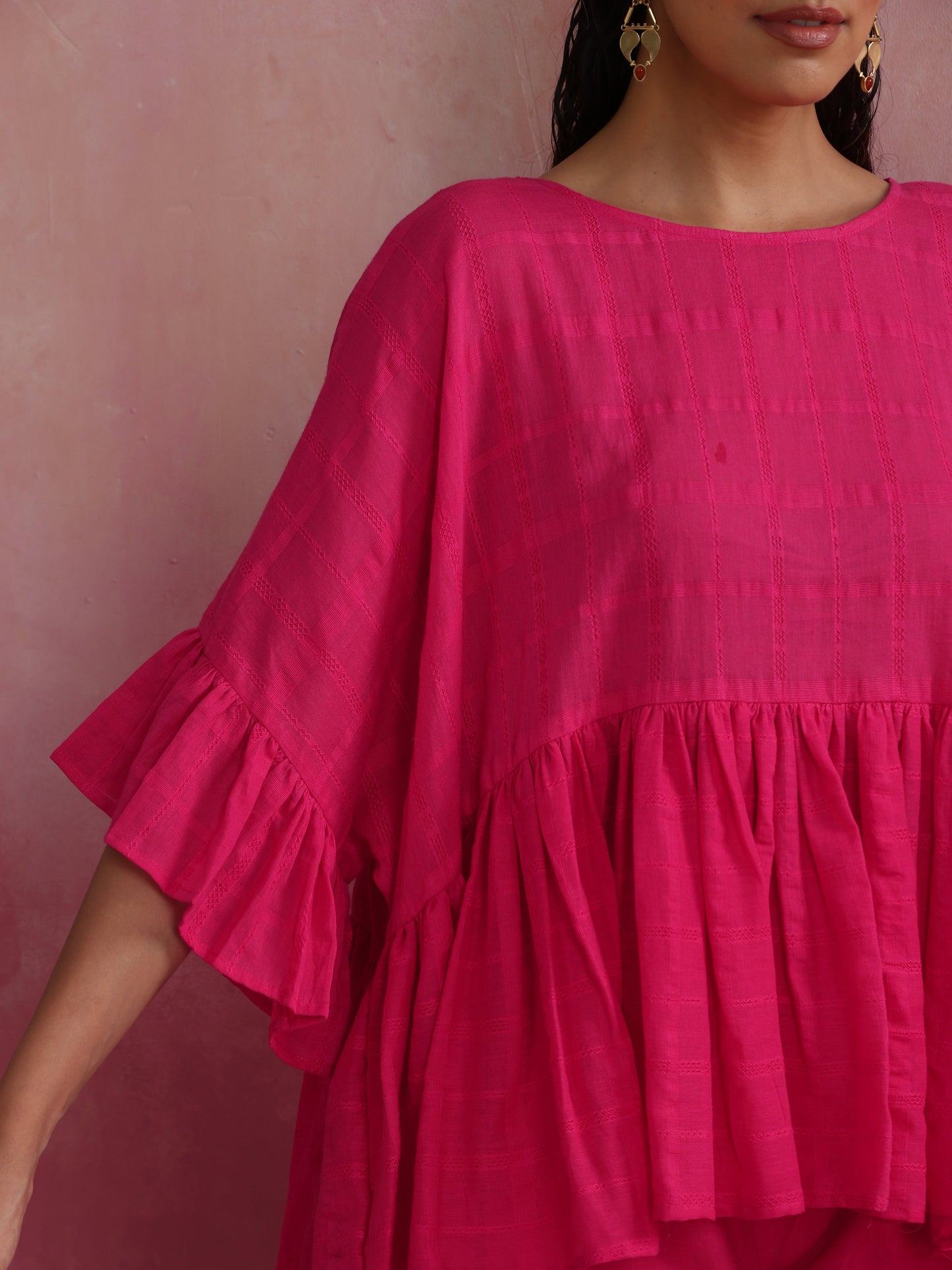 trueBrowns Pink Cotton Dobby Co-ord set - Swadesiicart