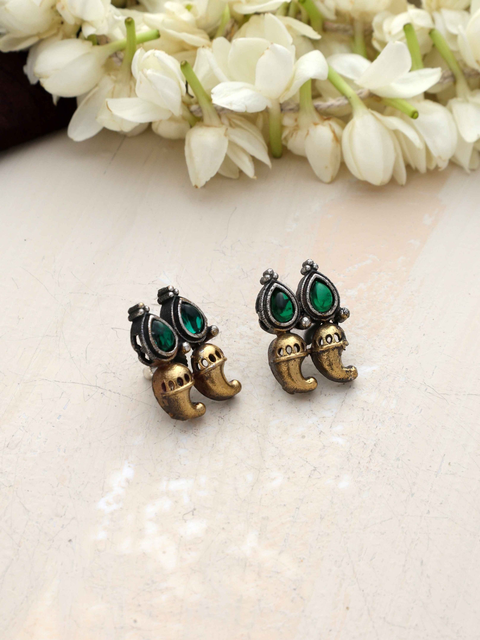 trueBrowns Silver Gold Tone Stud Earrings | Swadesiicart