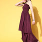 InWeave Women's Wine Mirror Work Off Shoulder Kurta Set - Swadesiicart