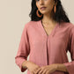 trueBrowns Light Mauve Slub Texture Neck Pleat Kurta Pant Set | Swadesiicart
