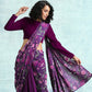 trueBrowns Wine Printed Velvet Ready to Wear Saree | Swadesiicart