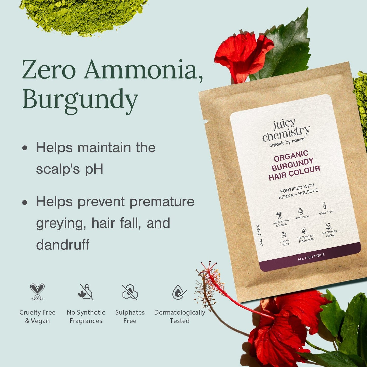 Organic Burgundy Hair Colour Fortified with Henna + Amla