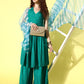 InWeave Women's Teal Lace Work Backless Kurta Sharara Set With Lehariya Dupatta - Swadesiicart