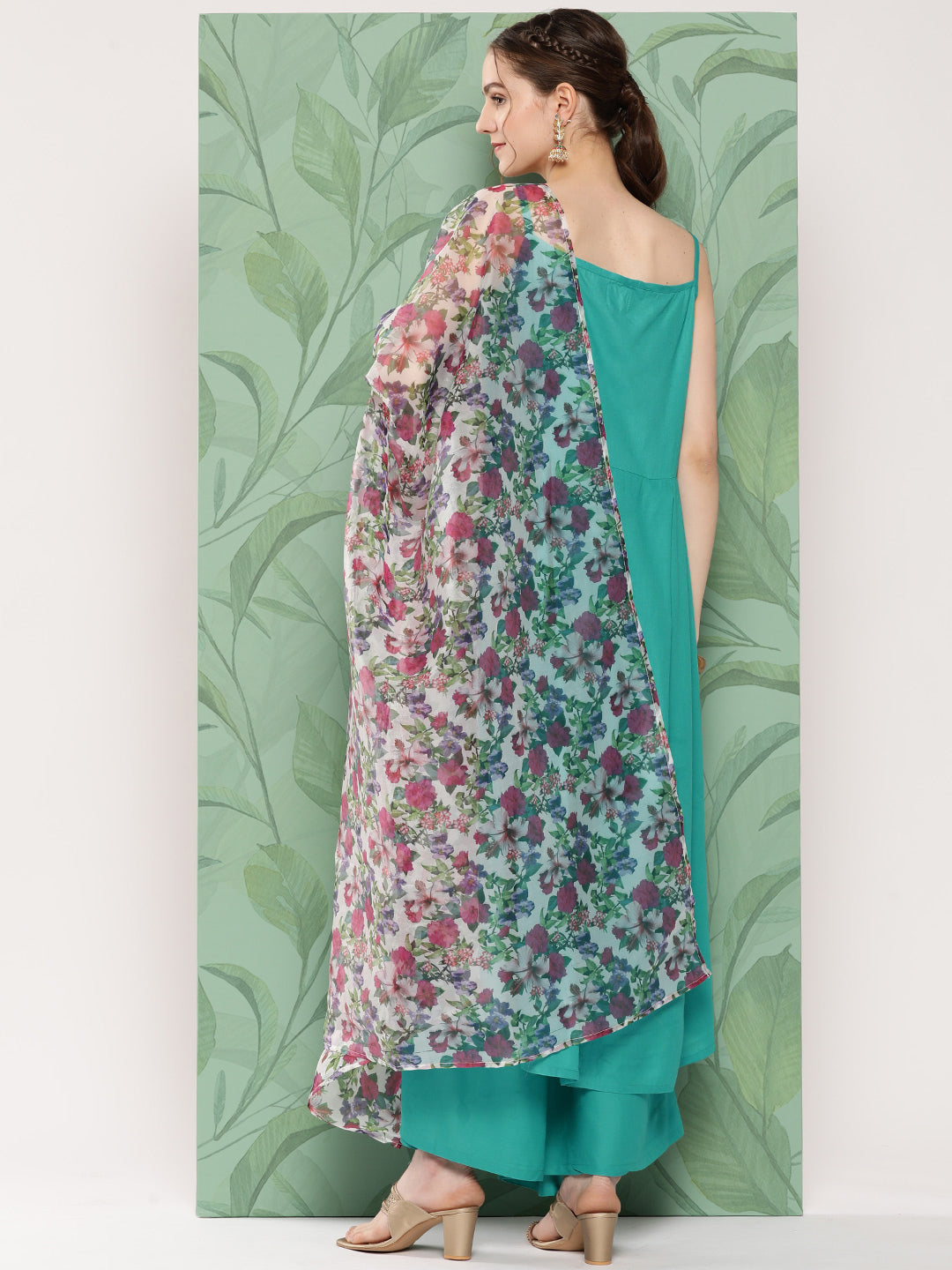 InWeave Women's Teal Strappy Set W White Pink Or Duptta - Swadesiicart