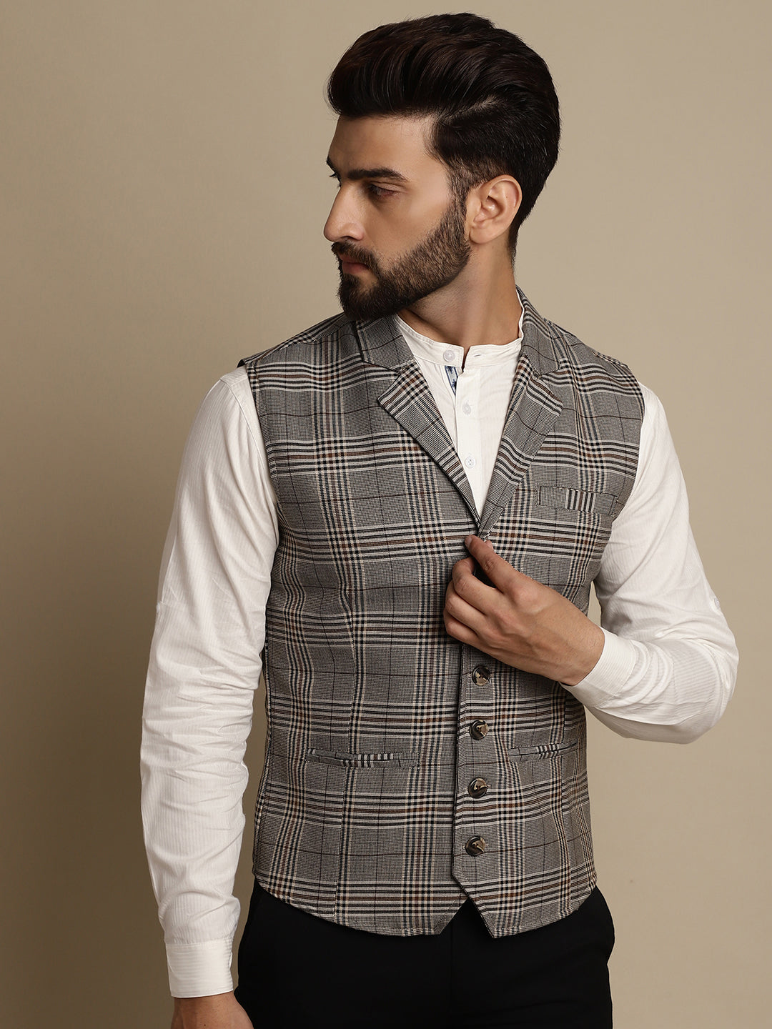 Even Apparels Men's Brown Waistcoat with Notched Lapel | Swadesiicart