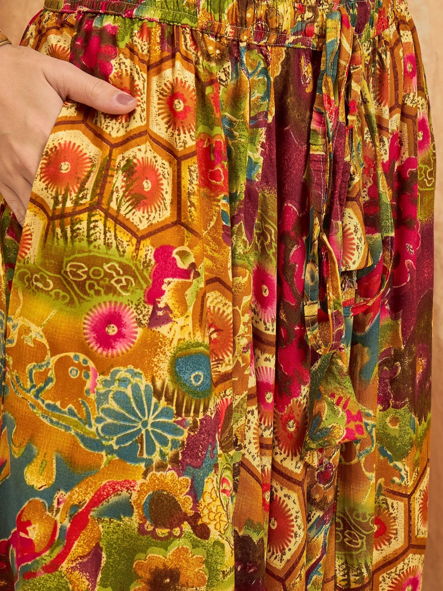 InWeave Mustard Multi Flower Harem Pant - Swadesiicart