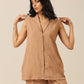 trueBrowns Beige Slub Texture Sleevesless Jacket Pant Set | Swadesiicart